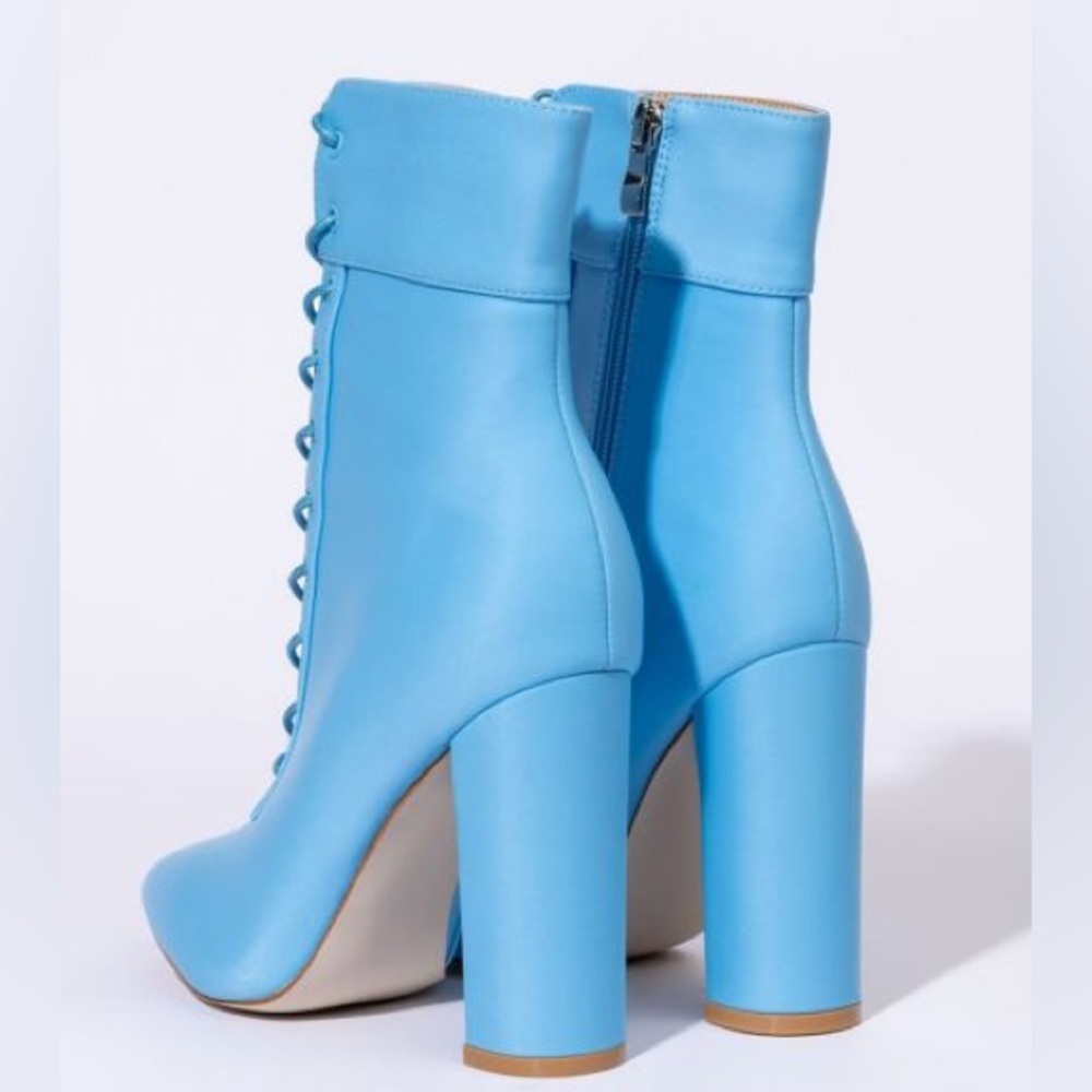 Azalea Wang Blue Lace Up Nylon High Heel Boots - Picture 5 of 6